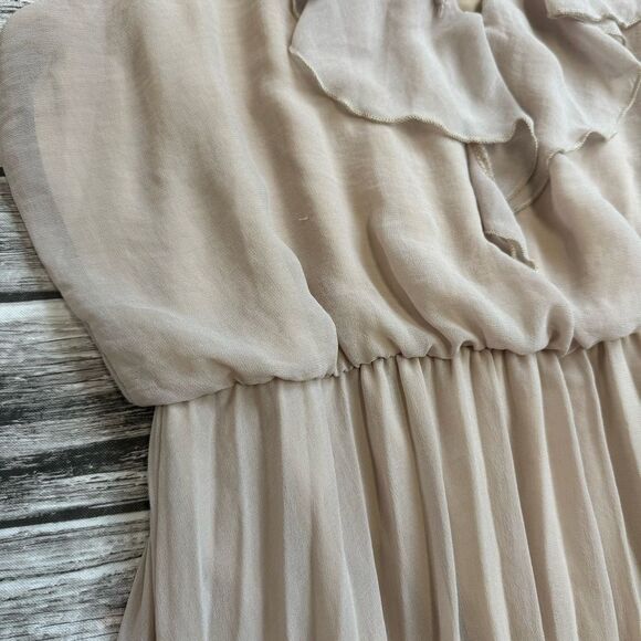 Vivayou Women's Maxi Dress Tan Beige Black Accordion Pleat L LG Large Ruffle - Picture 5 of 15